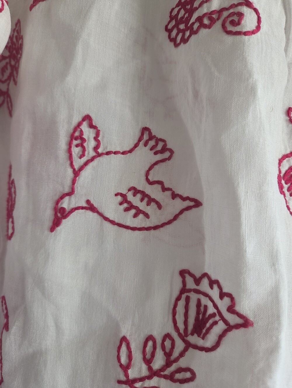 Sundance Ramie Embroidered Bird Blouse Medium White Pink Boho Cottagecore - Picture 3 of 9